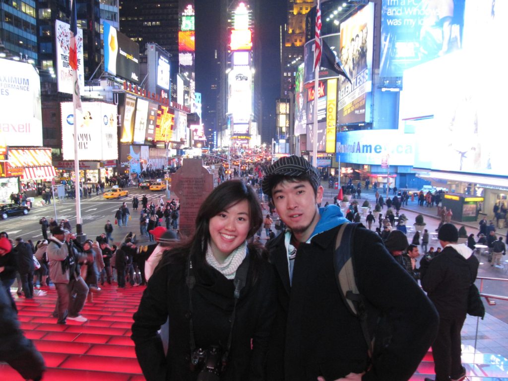 At Times Square, January 15th, 2010 with faithful travel companion @serenastyle